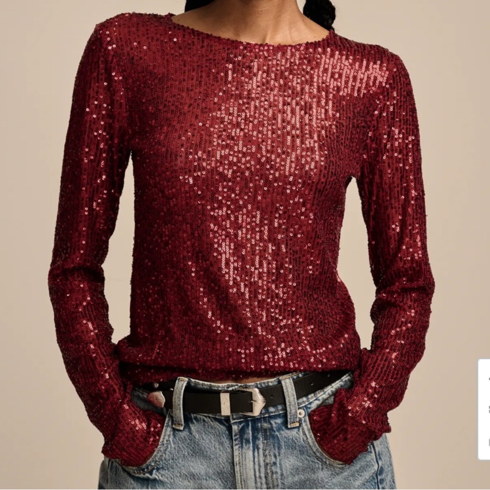 Lucky Brand Red Sequin Long Sleeve Top